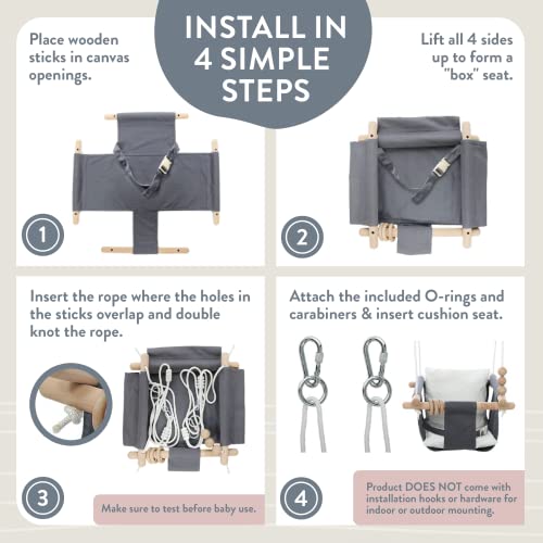 Monkey & Mouse Baby Swing Seat, Secure Canvas And Wooden Hanging Swing Chair For Baby, Infant, Toddler, Kids Toys - Indoor And Temporary Outdoor Hammock For Indoor Playground, Tree Swings Or Backyard #TOP4