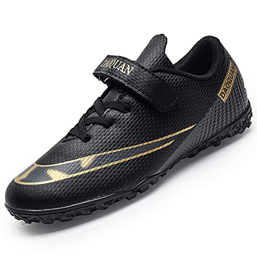 Rokiemen Chaussures de Football Garçon Fille Adolescents Baskets Chaussures FG/AG Compétition Athlétisme Entrainement Chaussures de Foot en Plein Air Noir 35 Cover