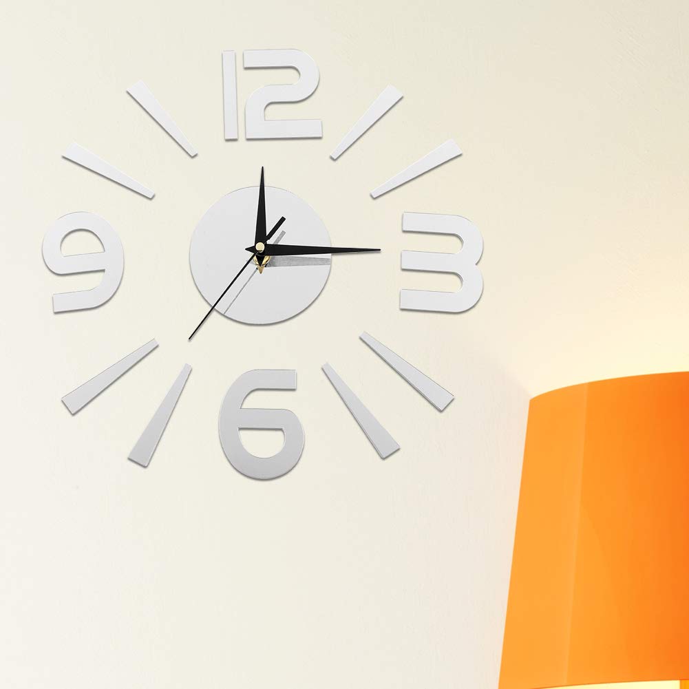 Wall Watch Decor, Good Craftsmanship 3D Wall Clock 3D Wall Clock Sticker for Home Office Room Decor(Silver)