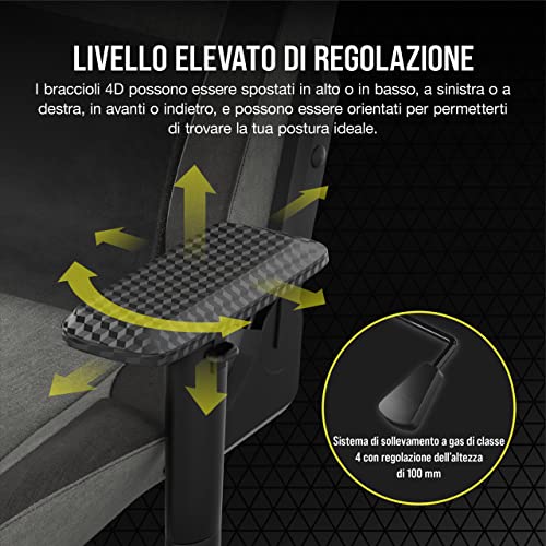 T3 RUSH Fabric (2023) Sedia da Gioco, Tessuto Esterno Morbido Traspirante, Cuscino Cervicale Regolabile e supporto Lombare in Memory Foam, Grigio/Carbone - Sedia gaming - Immagine 5