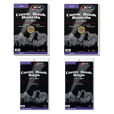 BCW Silver Age Comic Bags and Backer Boards - 2 Pack (200 Total) | Certified Acid-Free, 7x10.5 Inches | Safeguard Your Valuable Silver and Bronze Age Comics Cover
