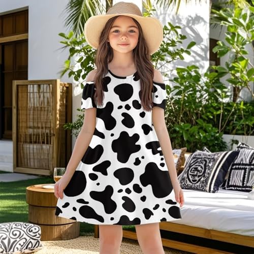 Dress for Girls Toddler Kids Summer Cold Shoulder Flutter Sleeve Crewneck A-Line Midi Dress Casual Flowy Sundress3