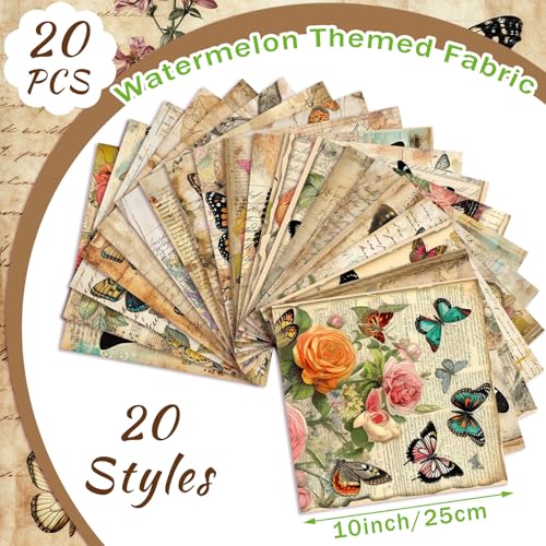 hunnmingre 20 pcs 103939x103939 vintage butterfly quilting fabric square retro butterfly floral quiltted fabric bundle multicolor precuts printed patchwork supplies for holiday diy sewing craft