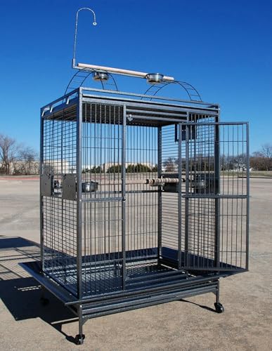 Huge XX-Large Double Ladders Open Play Top Wrought Iron Bird Parrot Parakeet Finch Macaw Cockatoo Rolling Cage Include Metal Trays Around Seed Guard and Toy Hook