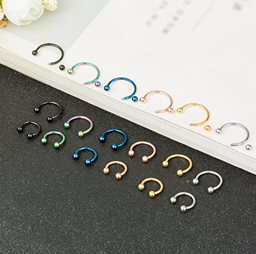 Revolia 18-30Pcs 16G 316L Stainless Steel Nose Rings Cartilage Ear Septum Piercings Helix Tragus Horseshoe 6-14Mm #TOP1