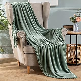 MIULEE Flannel Blanket Super Soft Cozy Warm Microfiber Luxury Fluffy Throw with Cute Pompoms Comfy Large Nursery Children Decorative Room for Sofa Bed Couch Travel/Single 125x150 cm Beige