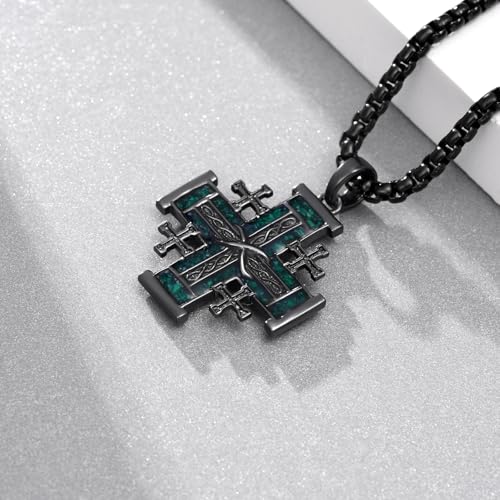 Jerusalem Cross Necklace 925 Sterling Silver Black Cross Necklace for Men Malachite Religious Amulet Jerusalem Cross Jewelry Gifts2