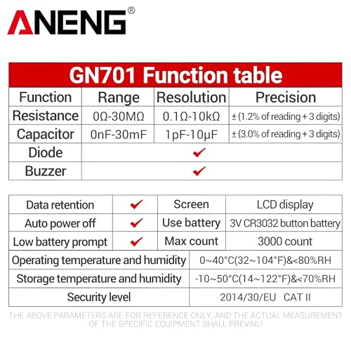 Multimètre numérique GN701 LCR 3000 comptes avec buzzer de continuité