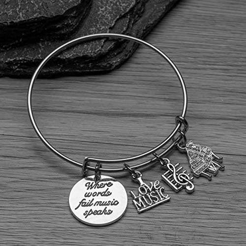 Infinity Collection Piano Charm Bracelet - Music Jewelry - Where Words Fail Music Music Speaks Jewelry Gift - Music Notes and Piano Keyboard Charms - Pianist Jewelry Gifts