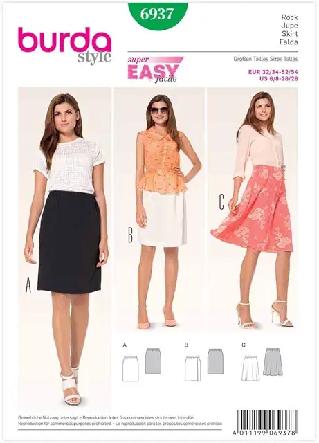 Burda Pattern 6937: Simple Elastic Skirt for Ladies (Size 32-54)