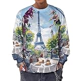 Buewutiry Sweat-shirt à capuche pour homme, col rond, motif café parisien avec motif Eiffel, pull à manches longues décontracté, Style 28, Medium