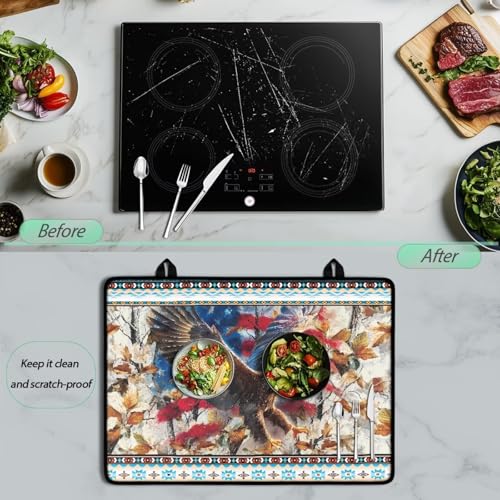 Image of Induction Stove Top Cover Protector Multipurpose Flat Top Stove Cover Mat Universal Stove Top Cover for Electric Anti-Scratching Cooktop Mat, 29 x 21 Inch, American Eagle Tribal Print