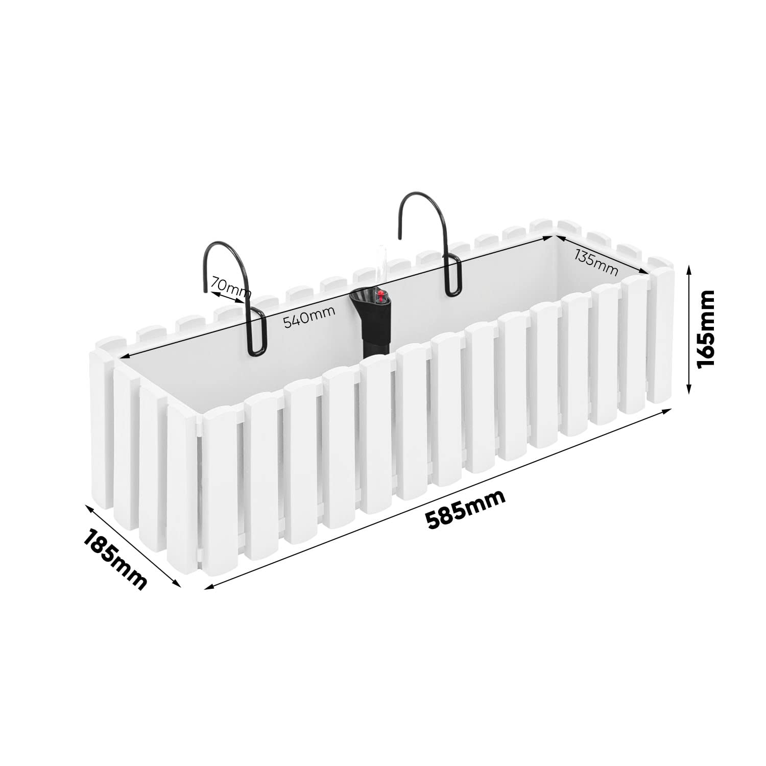 PAFEN 2X Blumenkasten Blumentopf mit Halterungen – 58 x 18 x 16,2 cm - Pflanztopf Bewässerungssystem Balkonkasten Pflanzkästen, Weiß