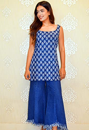 Image of JAIPUR HAND BLOCK Sleeveless Broad Neck Kurti Top S22SF