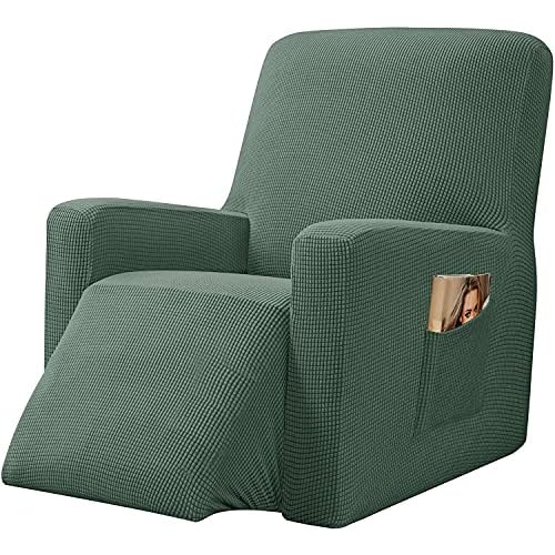 Stretch Recliner Cover Polyester Spandex Production Recliner Chair Cover with Pockets Recliner Slipcover Furniture Protector with Elastic Bottom,Green