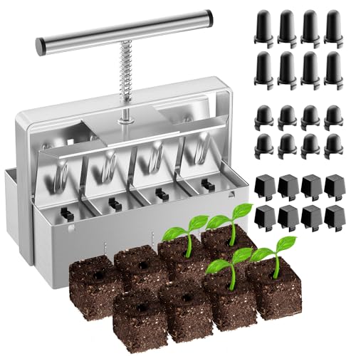 Nanovi Soil Blocker, 2 Inch Soil Block Maker with 3 Sizes Seed Pins & Comfortable Handle 8 Cell Handlheld Soil Blocking Tool for Seed Starting, Grow Seedling, Outdoor Plants, Greenhouses, Garden