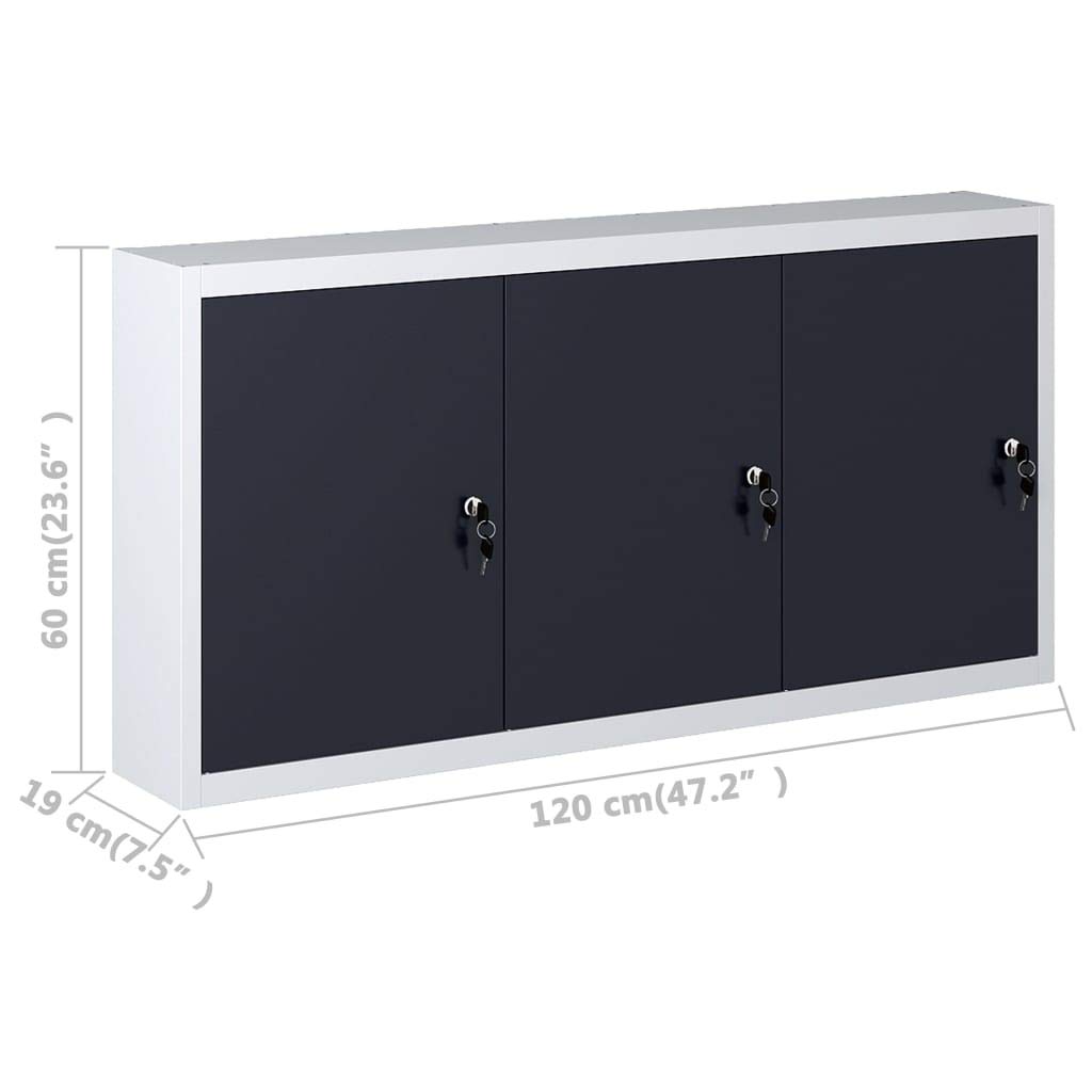 Armario de herramientas de pared de diseño industrial de metal gris negro con 3 estantes y placa perforada con cerradura para taller, garaje, sótano, espacio de hobby, sistema de organización