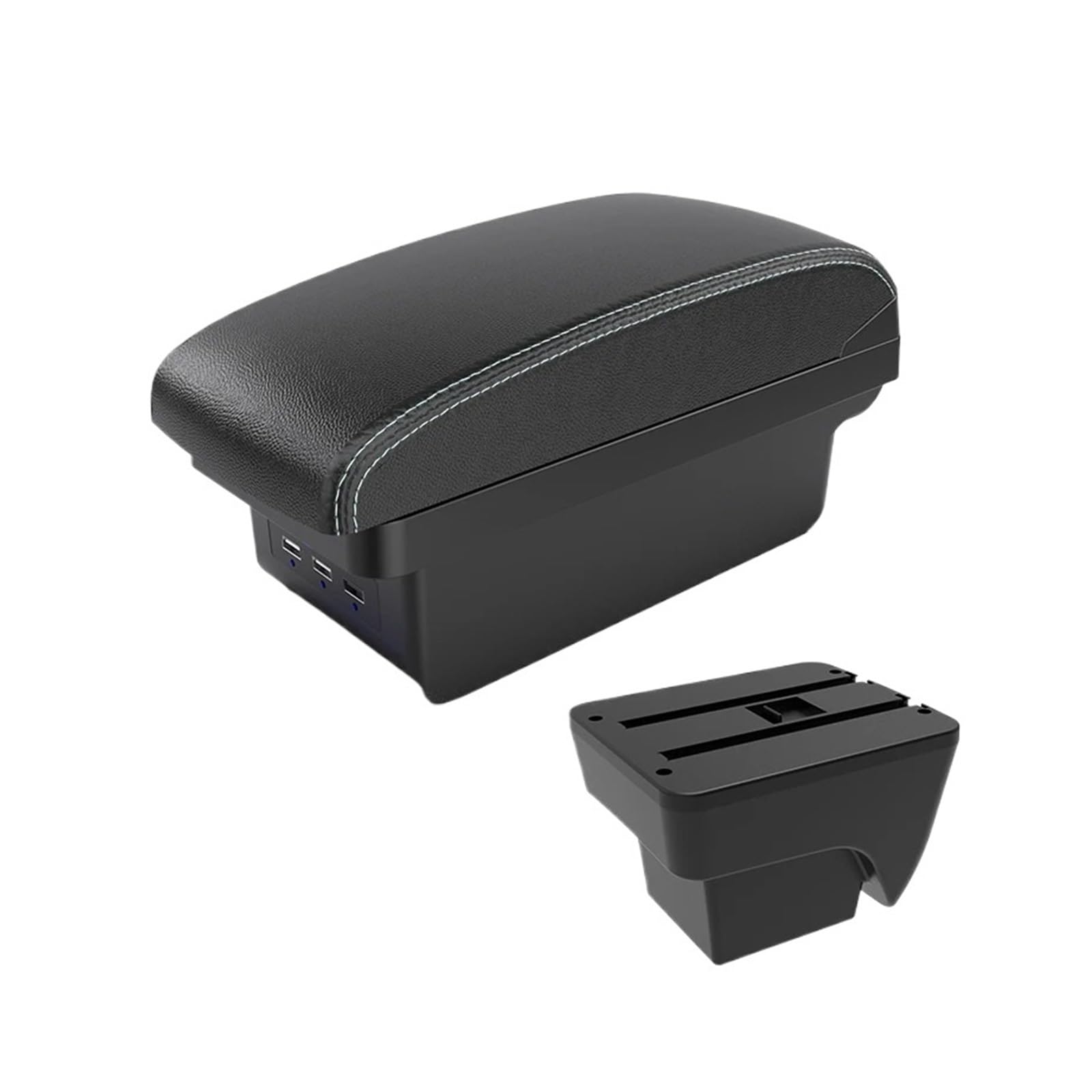 UMDJJU For SEAT For IBIZA Car Armrest Modification: Multi-functional Double-layer Storage Box With USB Charging Port Car Centre Console Armrest Box(B3 Black white 3 USB)