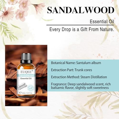 EUQEE サンダルウッド 白檀 エッセンシャルオイル 天然100％ 精油 アロマオイル 30ml