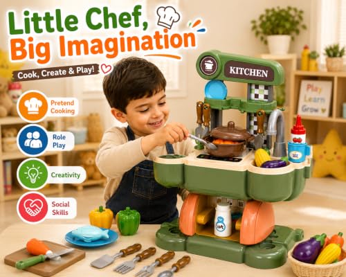 Image of 2-in-1 Kids Kitchen Playset & Ride-On Motorcycle, 45 PCS Toy Set