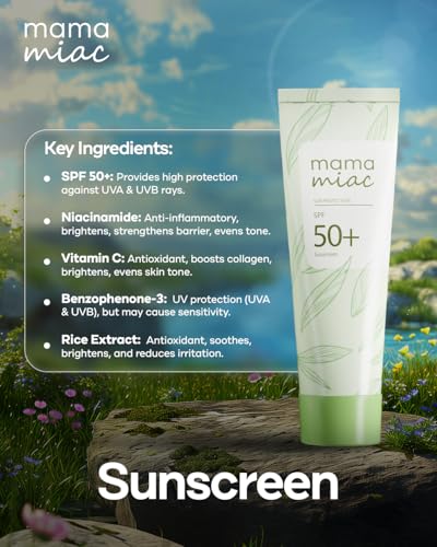 Image of MAMAMIAC Green Tea Sunscreen SPF 50+ Broad Spectrum UVA /UVB - 50ml | No White Cast, Skin Tanning, Hyperpigmentation | For Oily, Combination, Acne Prone Skin