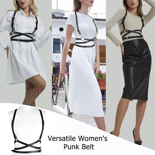 Punk Waist Belt Fashion Strap Gothic Black Leather Waist Belts Leather Chest Harness Belt for Women Gothic Body Adjustable Waist Belts Rave Party Accessories4