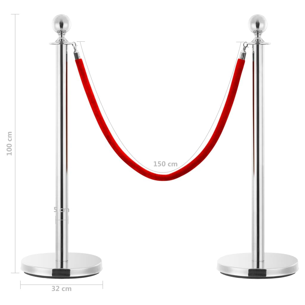 vidaXL VIP Abgrenzungsständer 3-TLG. Personenleitsystem Absperrständer Airport Ständer Absperrung mit Seil Edelstahl Silbern 100 cm