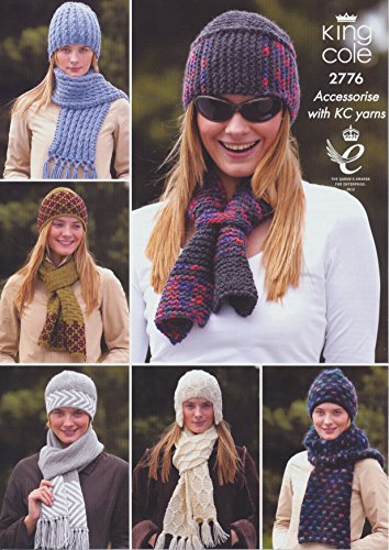 King Cole Womens DK Chunky Aran Knitting Pattern Six Ladies Winter Hat & Scarf Sets - 2776