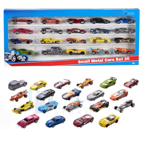 Image of Exclusive Collection of Toy Vehichals Metal Die Cast Mini Derby Racers Series Small Movie Vehicles Cars Play Set 20 Pcs Multicolor (Hot Wels Play Set 20 Pcs)