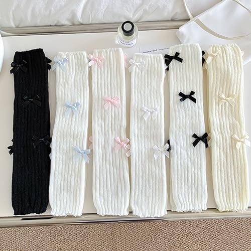 Image of Kawaii Leg Warmers with Bows, Ribbed Knitted Streetwear