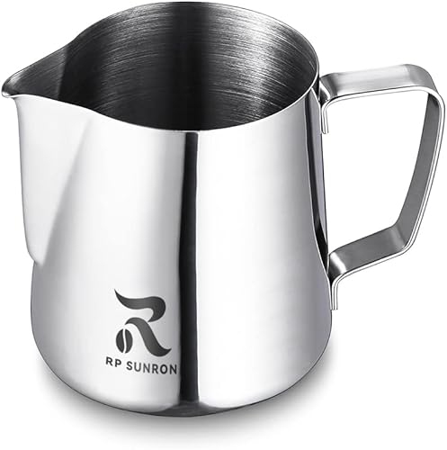RP Sunron Jarra espumadora de leche de acero inoxidable café expreso barista artesanía capuchino leche crema espumador jarra 5 onzas plata