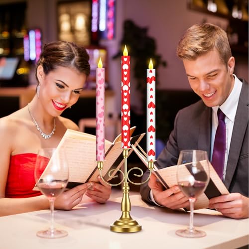 Image of Honoson 6 Pcs Valentine Day Flameless Taper Candles 10.6 Inch Heart Shaped Candles Battery Operated LED Candlesticks for Valentine Wedding Anniversary Dinner Table Home Party Decor