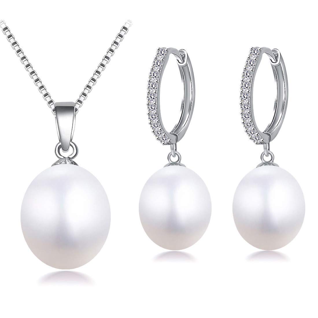 Kim Johanson Damen Perlen Schmuckset *Susi* aus 925 Sterling Silber mit echten weißen Süßwasser Perlen Halskette & Ohrringe inkl. Schmuckbeutel