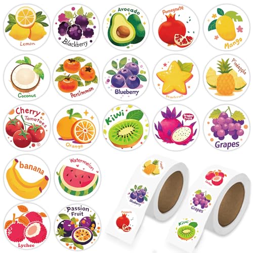 1000 Pcs Fruit Stickers Bulk 2 Roll 1 Inch,Food Pineapple Banana Mango Watermelon Strawberry Sticker Pack Gift for Party Favors Book Water Bottles Laptop,Vegetable Stickers for Kids Boys Girls School