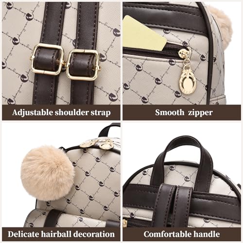 Image of I IHAYNER Girls Fashion Backpack Mini Backpack Purse for Women Teenage Girls Purses PU Leather Pompom Backpack Shoulder Bag