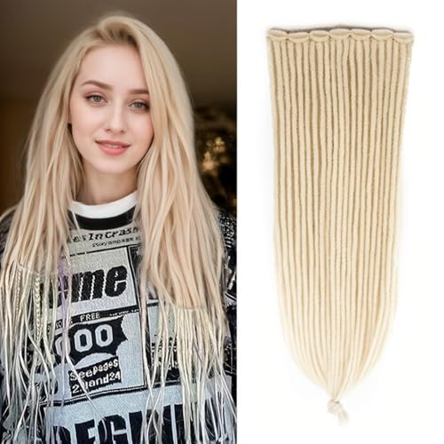 XLRSYXLOO Hair Clip in Dreadlock Extensions, 24 Inch clip in extensions, Handmade Crochet Hair 0.6cm Thickness clip in hair extensions for Man/Women(COM) (Light Brown to Blonde)