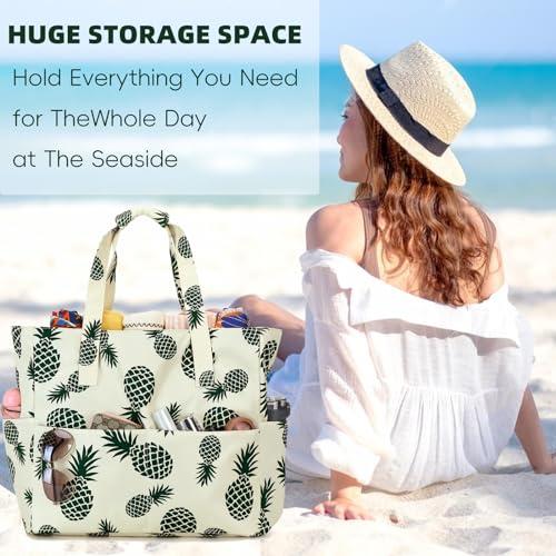 Image of LEDAOU Large Beach Bag Women Waterproof Sandproof Zipper Beach Tote Pool Bag for Swim Gym Grocery Travel with Wet Pocket
