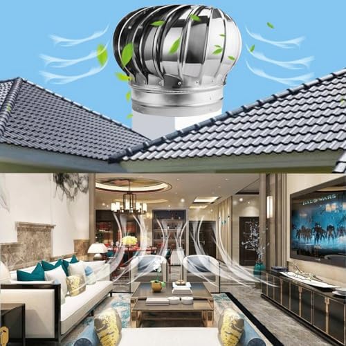Stainless Steel 8in 10in 12in Rotating Wind Turbine Roof Ventilator - Energy Saving Non-Power Dryer Exhaust Hood, Durable Vent for Roof Ventilation (75mm/3in)