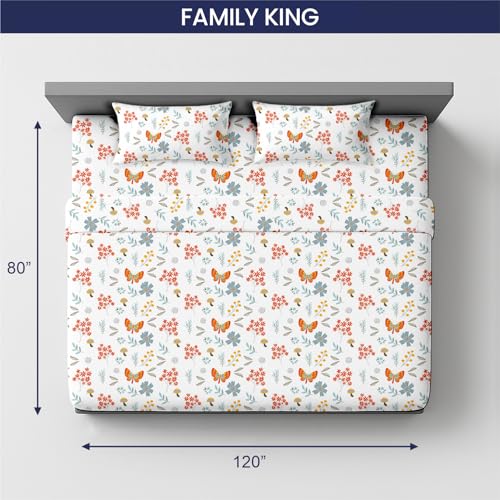 Image of SGI 120 inchx80 inch 4 Pc Family King Sheet Set 600 TC 15 inch Deep, Butterfly Garden