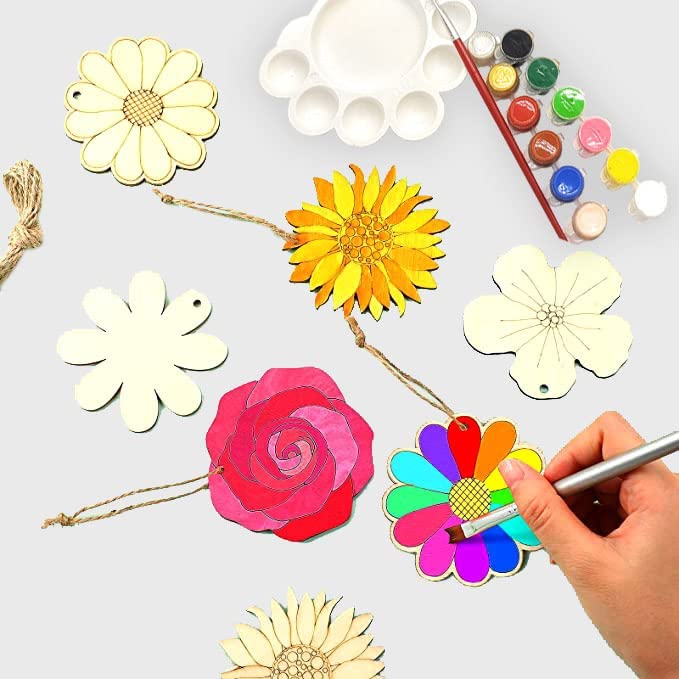 StepsToDo Decorative Flower Cut Out Craft Kit. Set of 50. 5 Different Flower Cut-Out (10 Each). Unfinished Wooden Cut-Outs Tags. DIY Crafts Painting Festive Gift Set.-image-9