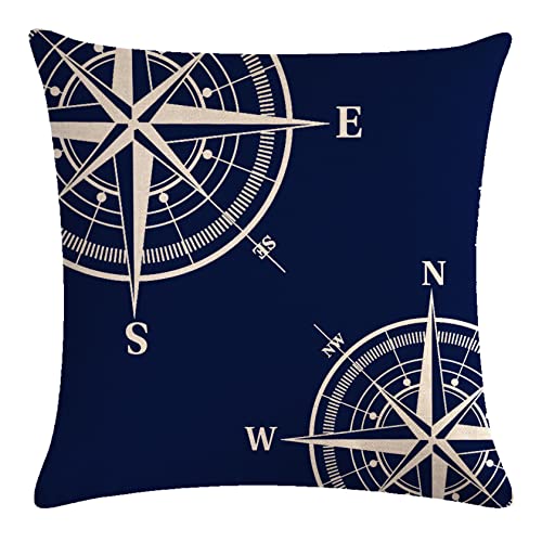 7COLORROOM Set of 4 Nautical Navy Blue Throw Pillow Covers Coastal Sailing Anchor/Compass Cushion Cover Coastal Beach House Decor Pillowcases 18”x18” for Sofa Couch Patio - Image 2