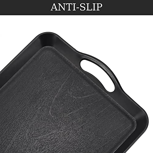 Plastic Serving Tray With Handles, 3 Pack Serving Trays For Breakfast/Coffee, Serving Platter Set, Black, 16.5"X 11" #TOP3