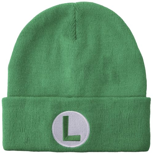 Bioworld Super Mario Luigi Logo Embroidery Standard Cuff Acrylic Knit Beanie Cuff Beanie