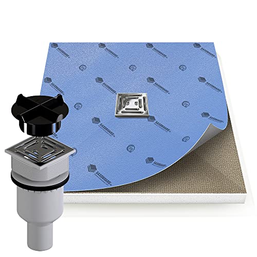 Saxoboard® Duschelement 120x140 cm, befliesbar + 100{9516b6e865dbba59f90644bacf04f51fa613cc99af32a7251cbc1e355549abfc} wasserdicht + komplett einbaufertig, Duschboard inkl. Ablauf senkrecht