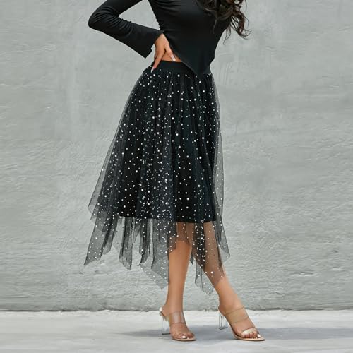 Women A Line Tulle Skirts High Waist Irregular Ruffle Layered Fashion Midi Skirt Party Evening Mesh Long Skirt4
