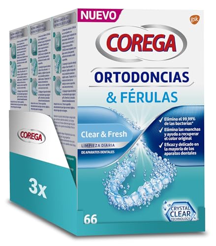 Corega Tabletas Limpiadoras Para Férula Dental y Ortodoncia, Limpieza Rápida y Fácil de Usar, Pack 3 x 66 Tabletas