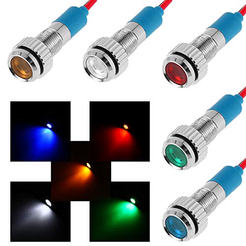 FICBOX 5pcs 6mm 1/4" LED Metal Indicator Light 12V Waterproof Signal Lamp Pilot