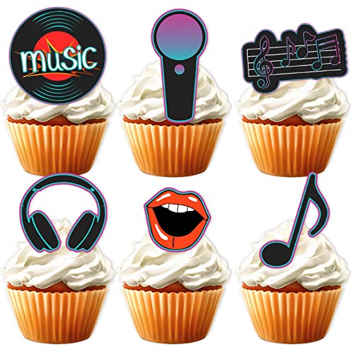 18Pcs Music Note Guitar Mark Symbol Dessert Cupcake Topper For Musician Party Theme Decor Supplies Baby Shower Boy Girl Happy Birthday Party Decoration Black Glitter #TOP24