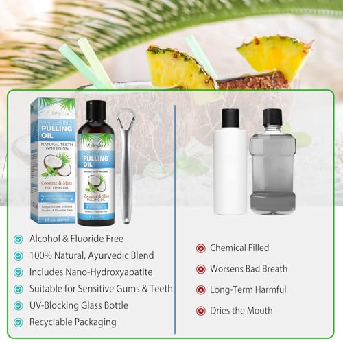 8 Fl.Oz Kokosnuss-Pulling-Öl, Minzöl-Pulling-Mundwasser mit Zungenschaber und Messbecher, natürliches Kokosnuss- und Pfefferminzöl-Pulling für Zahnaufhellung, gesünderes Zahnfleisch (1 PCS) – Bild 3