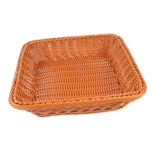 BRIGHTFUFU 1pc Storage Basket Dessert Basket Tabletop Decor Square Rattan Basket Kitchen Basket Round Tray Wicker Storage Bin Basket Woven Rectangular Basket Snack Tray Woven Basket Pp Brown
